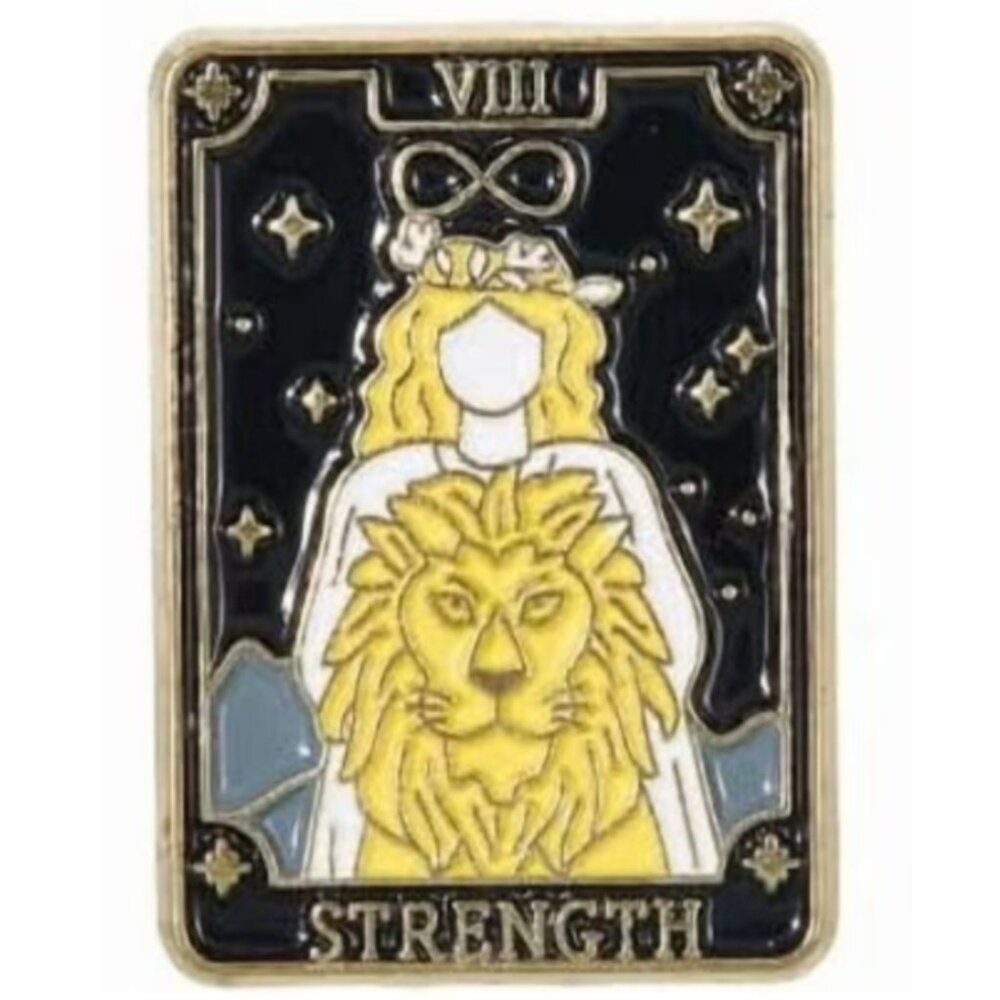 Strength Tarot Card Gold Tone Enamel Pin Lion